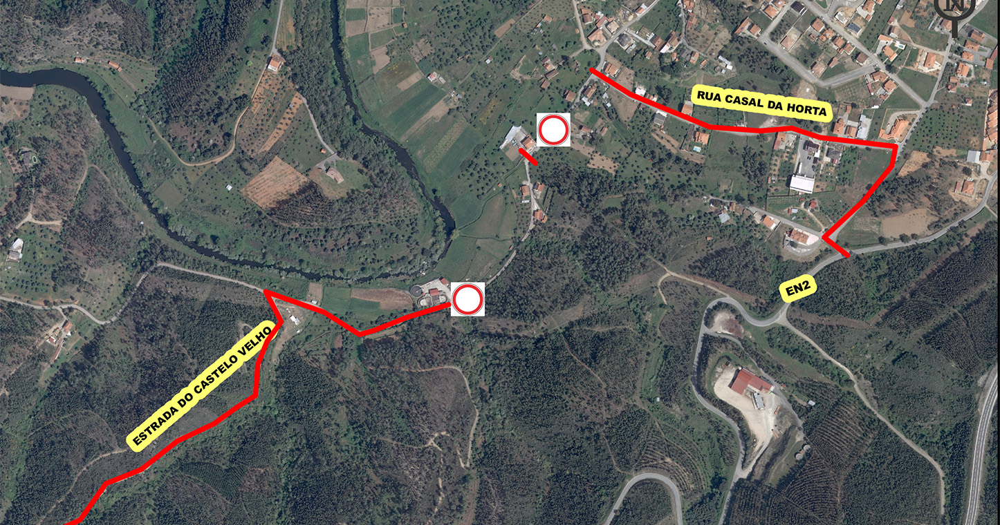 imagem de satélite com indicação de estradas a ser intervencionadas