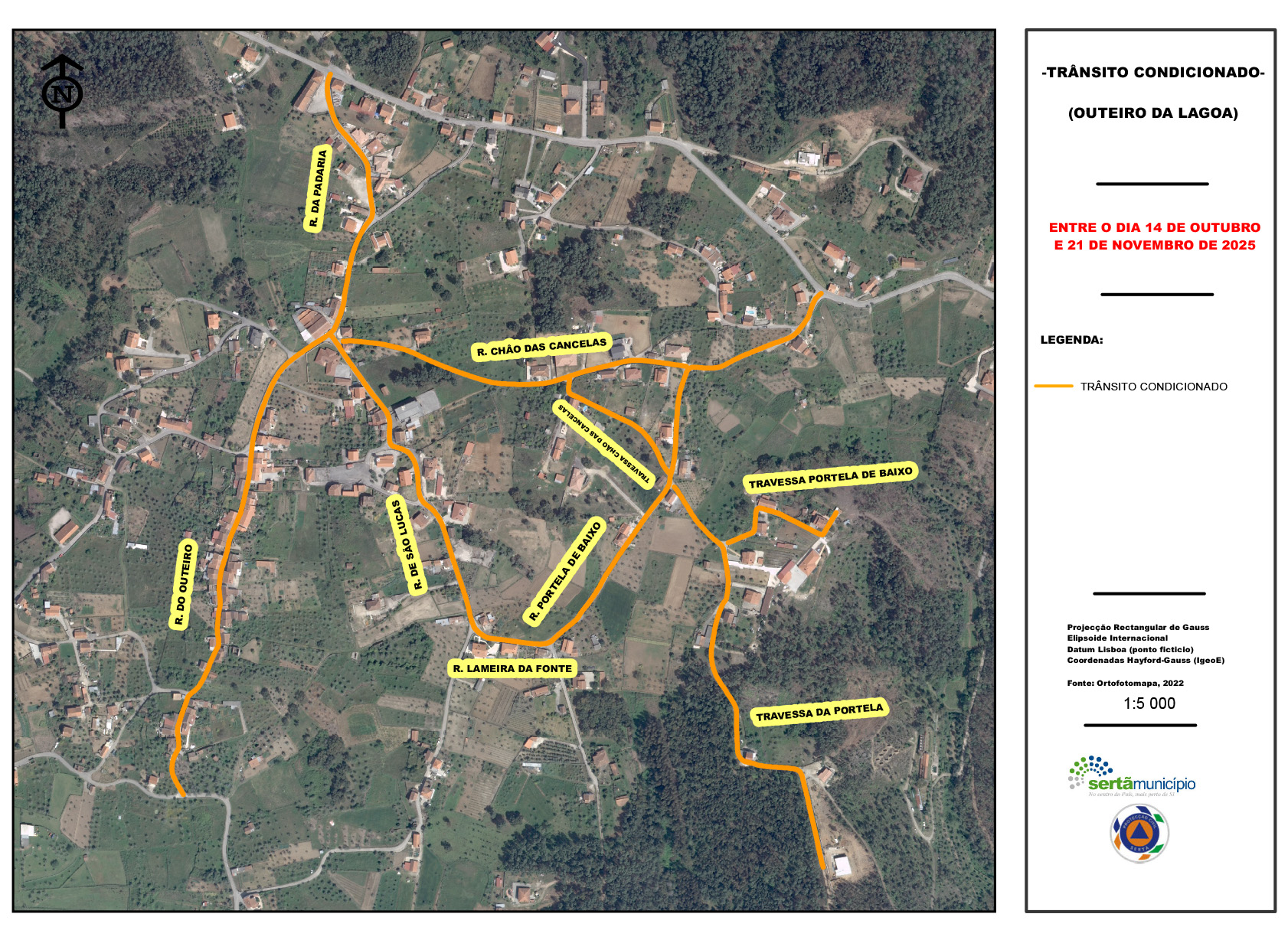Mapa de condicionamento de Trânsito, Outeiro da Lagoa, de 14 de outubro a 21 de novembro